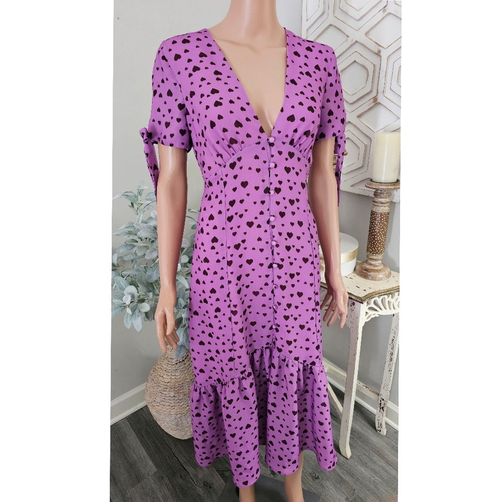 Delfi Collective Yvette Purple Tiered Front Buttons Ruffle Hem Midi Dress
